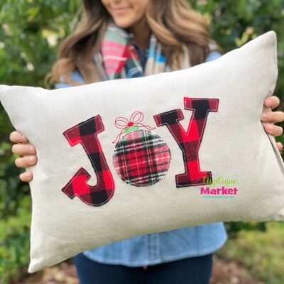 Joy Serif Ornament Vintage Stitch Pillow