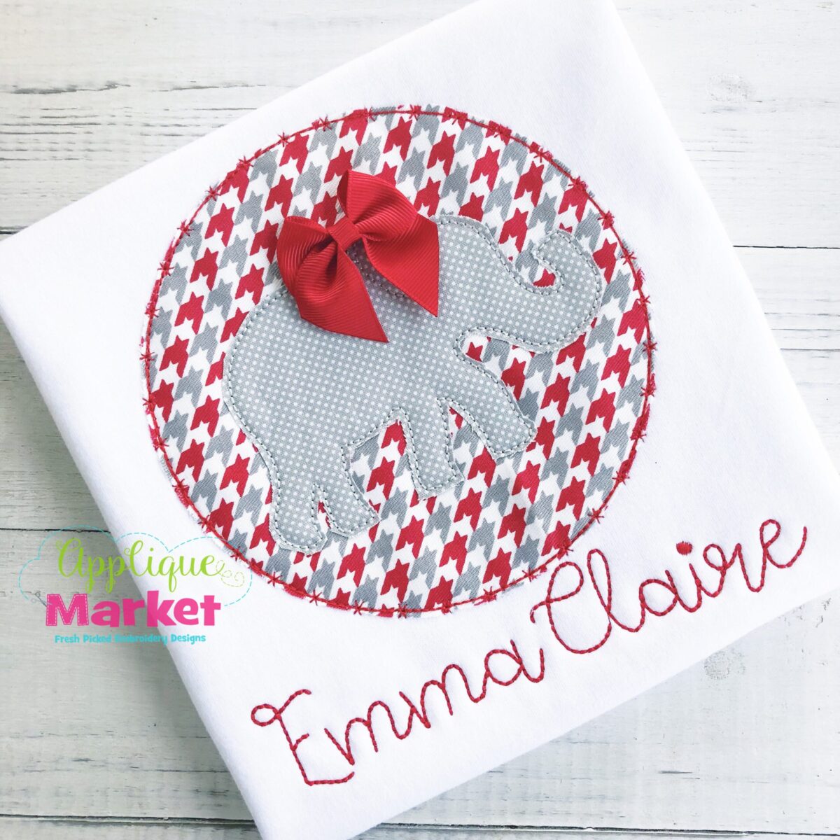 Elephant Circle Applique Bean Stitch