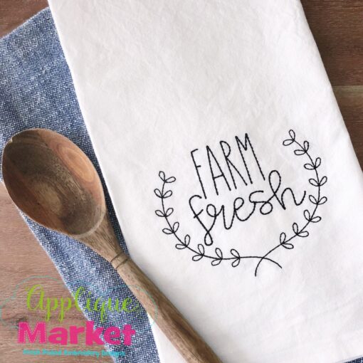 Farm Fresh Wreath Embroidery Boxwood Wreath Towel