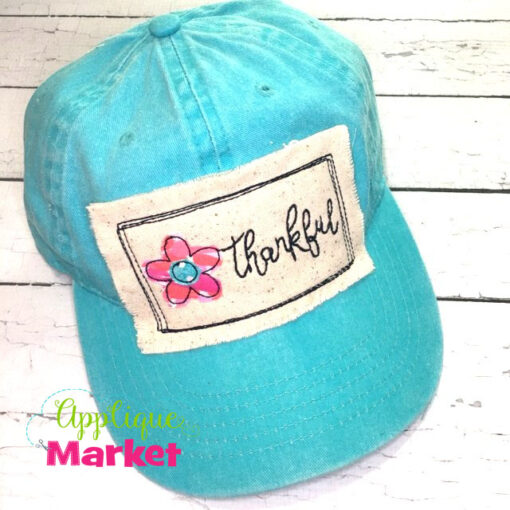 Rectangle Doodle Flower Thankful Hat Patch