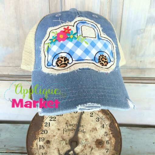 Vintage Truck Flowers Hat Patch Scale
