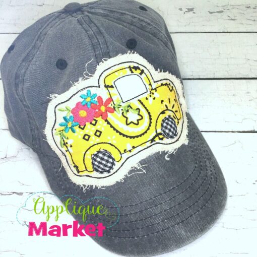 Vintage Truck Flowers Hat Patch Yellow