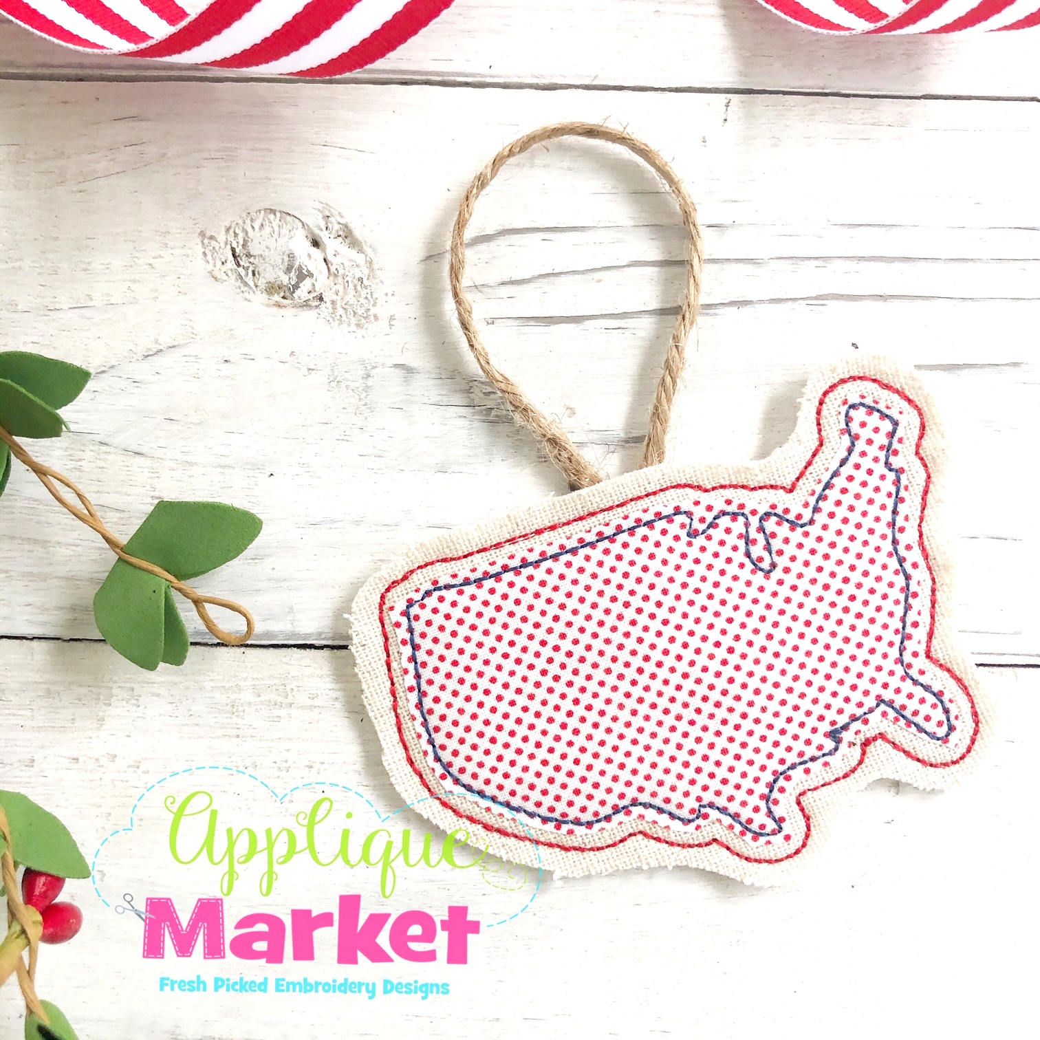 USA Outline In the Hoop Ornament