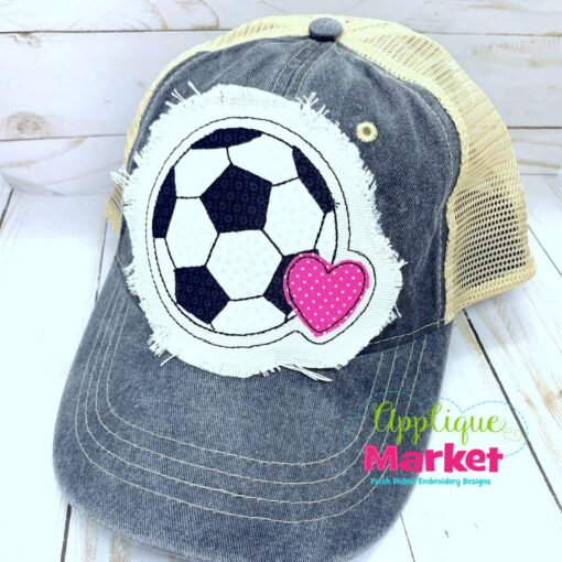 Soccer Ball Heart Embroidery Applique Hat Patch Design