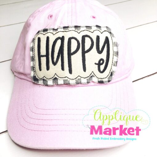 Happy Applique In the Hoop Hat Patch Pink