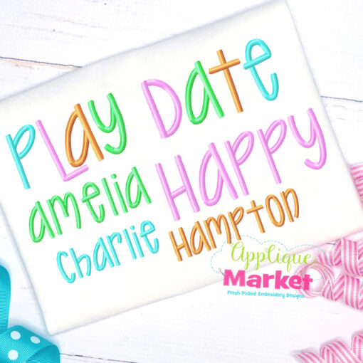 Applique Market Play Date Satin Font