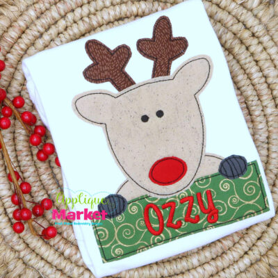 AppMrkt Christmas Reindeer Name Box Applique Bean Stitch