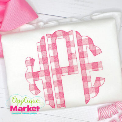 Embroidery Gingham Sketch Scallop Circle Monogram Font